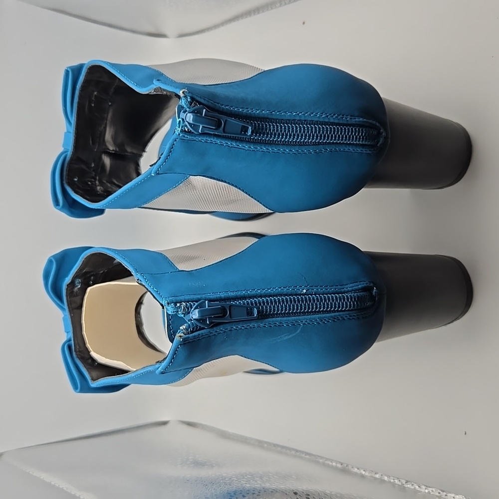 Jolimall Teal Blue Sandals Block Heels with Mesh Sides Zip Back Bow size 11 - Picture 4 of 7